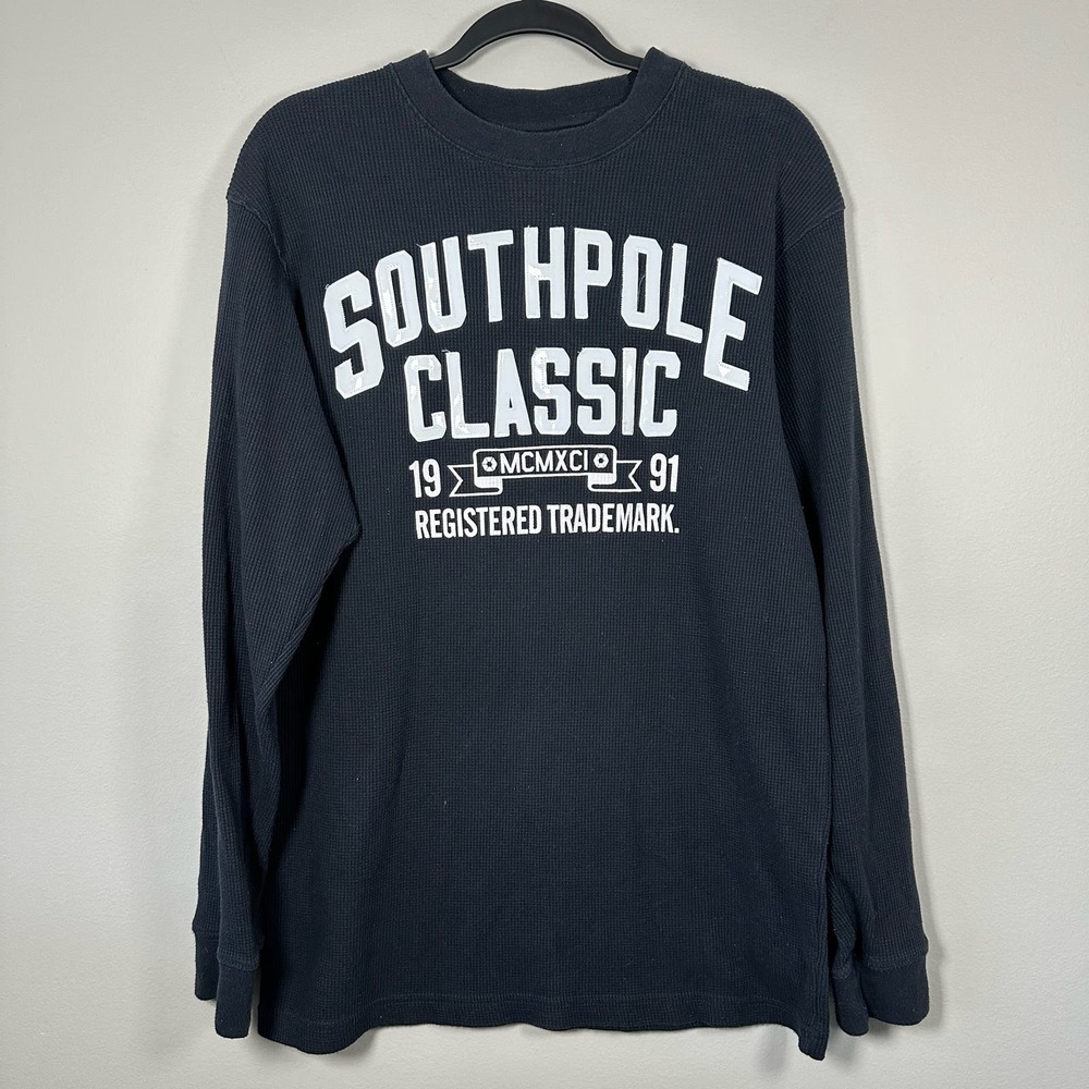 Southpole Classic Large Black White Embroidered Long‎ Sleeve Thermal Shirt